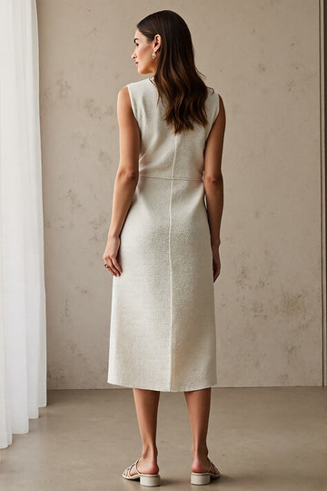 Ivory Boat Neck Sheath Long Work Dress